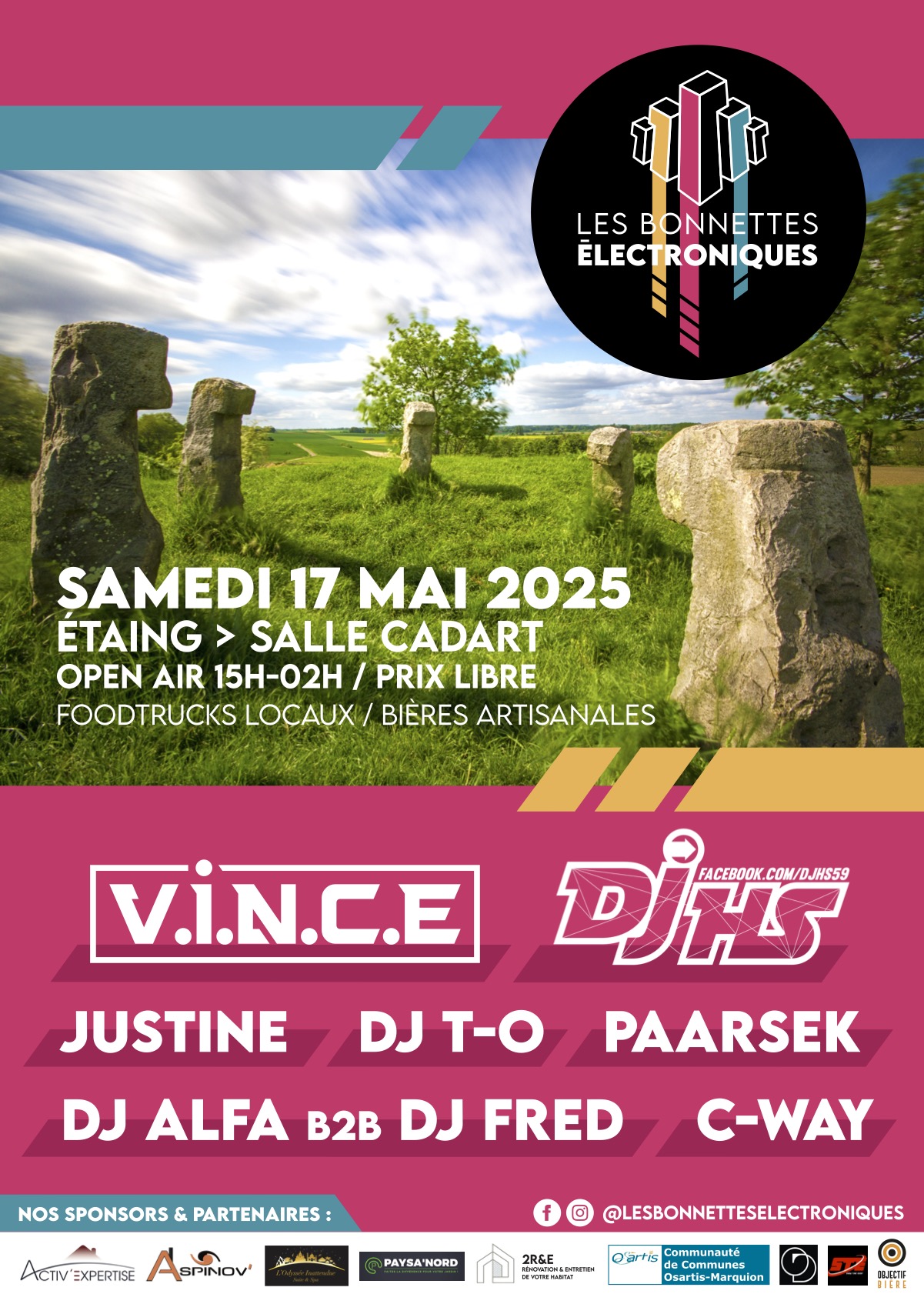 Affiche officielle de la première édition du festival Les Bonnettes Électroniques à Étaing en 2025